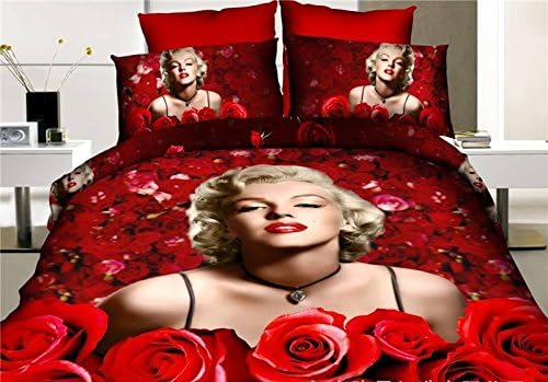 Marilyn Monroe 3D printing Bedding Set King Size,100% Cotton ;5 Pieces set (1 Duvet Cover ,1 Duvet Quilt ,1 Bed Sheet, 2 Standard Pillow Case) (5)