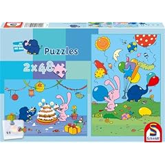 Schmidt Spiele 55073 - Die Sendung mit dem Elefanten, Geburtstagsfeier mit Elefant und Hase, 2x48 Teile Puzzle