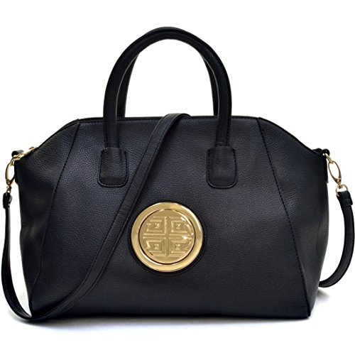 Dasein Faux Buffalo Leather Golden Emblem Weekender Tote, Satchel, Shoulder Bag, Tablet iPad Bag