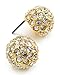 Goldtone Clear Rhinestone Button Earrings Fashion title=