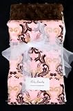 Baby Laundry Minky Burpie Set of Two: Pink & Brown Damask Chocolate Bump