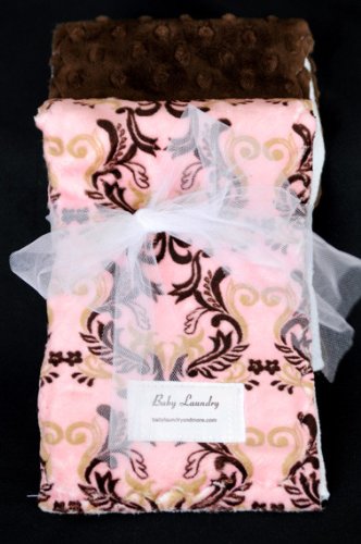 Baby Laundry Minky Burpie Set of Two: Pink & Brown Damask Chocolate Bump product image