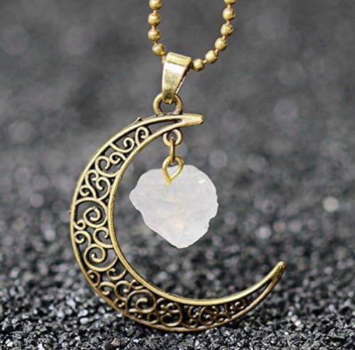 Natural White Crystal Stone in Crescent Moon Choker Necklace, Jewl:NWC