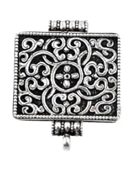 Sterling Silver Flower Engraved Square Prayer Box, Locket Pendant