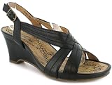 Womena/Ladies Black Leather Sling Back Sandals With Slight Wedge Shoes - Black - UK 3-8
