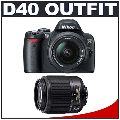 Nikon D40 6 MP Digital SLR Camera Kit with Nikon 18 55mm AF S Lens + Nikon 55 200mm ED AF S Lens