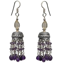 Women Gift Idea Sterling Silver Multi Gemstone Earrings 2.25 inches (erg144)