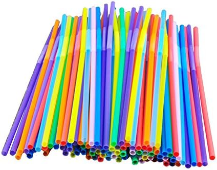 Ainest 100pcs Extra Long Flexible Plastic Drinking Straws Party Bar Drinking Supplies