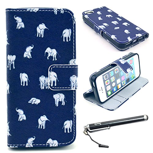 iPhone 5S Case, iPhone 5 Case, Speedtek Elephant Pattern Premium PU Leather Wallet Flip Protective Skin Case with Magnetic Closure for Apple iPhone 5 5G (2012) &amp; iPhone 5S (2013) (Built-in Credit Card/ID Card Slot)