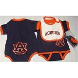 Auburn Tigers NCAA Infants / Babys / Kids Blue and Orange Creeper, White Bib, and Bootie Set