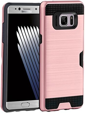 Galaxy Note 7 Case, Demacia[Card Slot] Dual Layer Hybrid Armor Rugged Plastic Hard Shell Flexible TPU Shock-Absorption Bumper Protective Wallet Case for Samsung Galaxy Note 7 (rose gold)