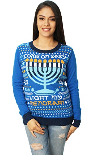 Ugly Christmas Sweater Womens Come On Baby Light My Menorah LED Hanukkah Sweater