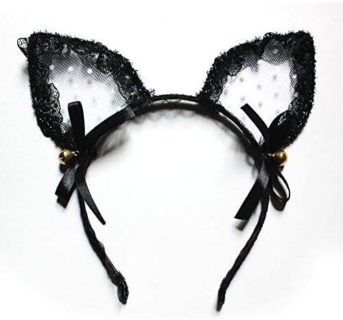 Hot Sale Sexy Cute Black Lace Cat Ear Bell Headband Hair Accessory Hair Clip Cosplay Costume Accessory for Women Lady Girls