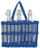Hand Woven Marine Blue Painted Willow Basket with 3 Glass Water Bottles, Bottle = 12"H, 36oz