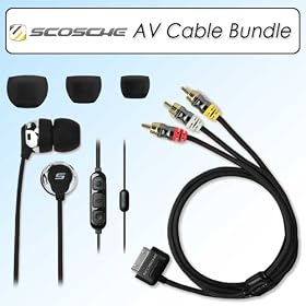 Scosche IPAV Showtime AV Cable Bundle With Scosche HP155M Noise Isolation Earbuds With Tapline II Microphone For iPhone, iPod, iPad