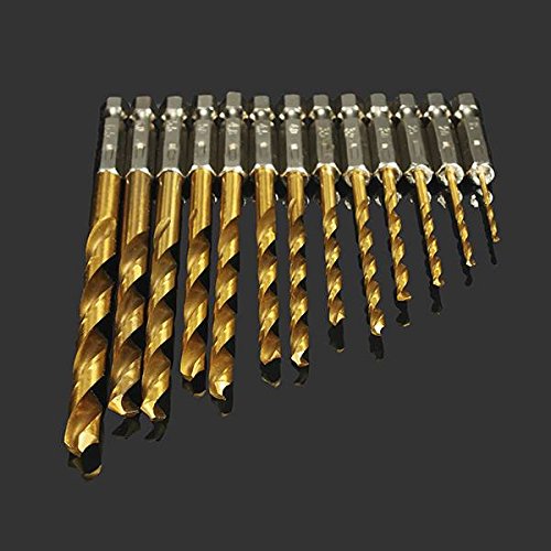Drillpro 13pcs HSS Hex Shank High Titanium Nitride Speed Steel Drill Bit Set Titanium Coated Quick Change Twist Drill Bits Set 1.5-6.5mm