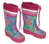 Gummistiefel bunte Blumen rosa pink türkis - mit Reflektor - Größen 20 bis 35 Kinder Naturkautschuk Punkte gepunktet zum Schnüren