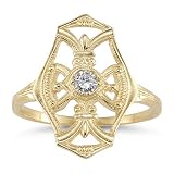 Vintage Diamond Cross Fleur-De-Lis Ring, 14K Yellow Gold