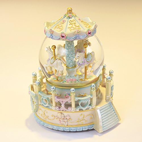 YYHKYB Music box carousel crystal ball snow girls birthday gifts , blue