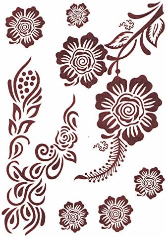 BTArtbox Brown Color Rose Flower Henna &amp; Lace Body Art Stickers 6 inch x 8 inch Removable Waterproof Flash Personalized Temporary Tattoo