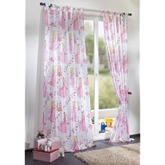 Kindergardinen f�r M�dchen mit Prinzessinnen, Set besteht aus 2 Schlaufenschals und 2 Raffhaltern, 245x140, Rosa, 600104