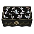 Handmade Mother Of Pearl, Black Lacquer & Gold Jewelry Box With Mirror - Butterfly & Flower Design