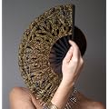 Renaissance Lace Hand Fan with Filigree Detail (Black & Gold)