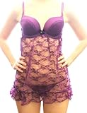 Samantha Blake Purple Floral Lace Baby Doll w/Matching G String