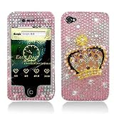 Sparkling Pink Crown Design Full Diamond Rhinestone Snap on Hard Skin Shell Protector Faceplate Cover Case for Verizon Sprint Att Iphone 4 4s + Lcd Screen Guard + High Sensive Stylus Pen + Case Opener