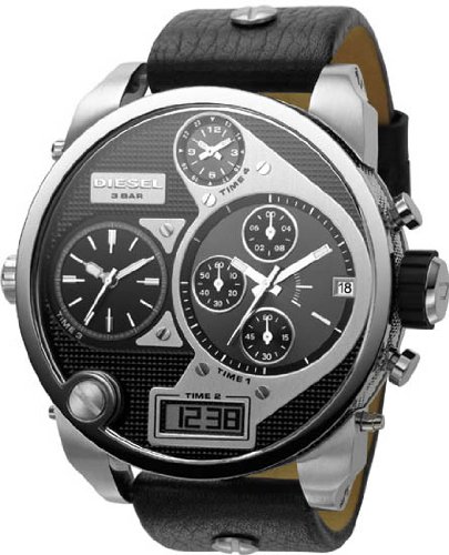 Diesel Watches Men's Black SBA Oversized Ana-Digi Black and Silver Dial Watch