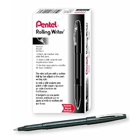 Pentel Rolling Writer Stick Roller Ball Pen, Medium Point, 0.40 mm Black Barrel/Ink  12-Count (R100-A)