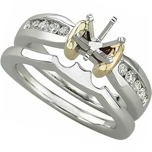 0.25 Ct.T.W. Round Brilliant Cut Diamonds, 14Kt. Two Tone Gold Diamond Wedding Ring Set, Semi-Mount Setting