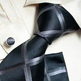 Black Plaid Woven Silk Tie Hanky Cufflinks Gift Box Set New Year's Day gift Y&G perfect Tie Set H6090
