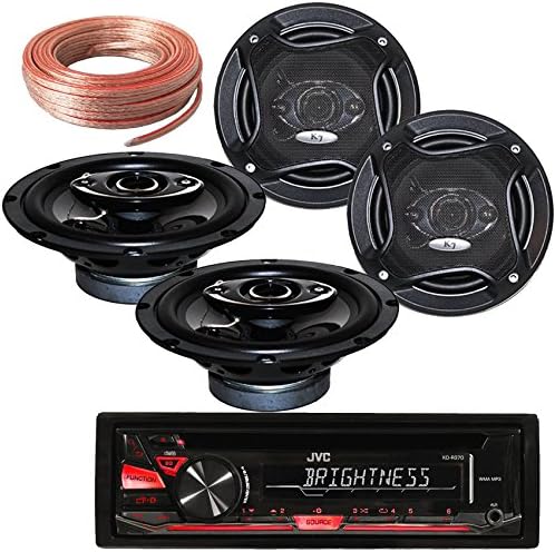 Package Bundle - JVC KD-R370 Single DIN In-Dash CD/AM/FM/ Receiver with 2 Pairs of K65.4 6.5-Inchs 6-1/2" 400W 4-Way / 4 Speakers + 100Ft Cable