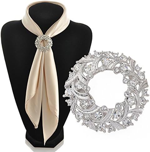 Maikun Silver White Snow Flake Christmas Wreath Diamante Scarf Ring Pin Brooch