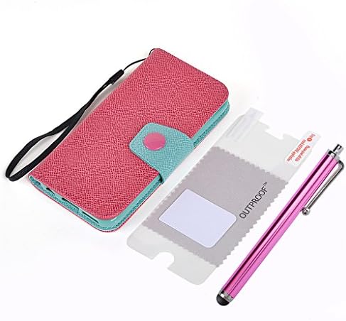OutProof Fashion-designed Colorful Protective Built-in Slot PU Leather wallet Case for iPhone 6 4.7" (Hot Pink+Blue)