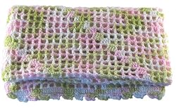 Handmade Baby Blanket - Pouporri Pink & Green (100% Crocheted By Hand)