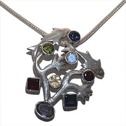 Pendant for Necklace Sterling Silver Multi Gemstone Jewelry 1.5 inches