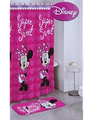 Home: Disney Minnie Mouse 14 Piece Bath Set - Bath Rug, Shower Curtain, Curtain Hooks