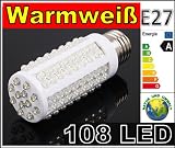 LED Lampe 108 LED Energiesparlampe Led Birne Leuchtmittel - E27 ***Warmweiss*** 6W