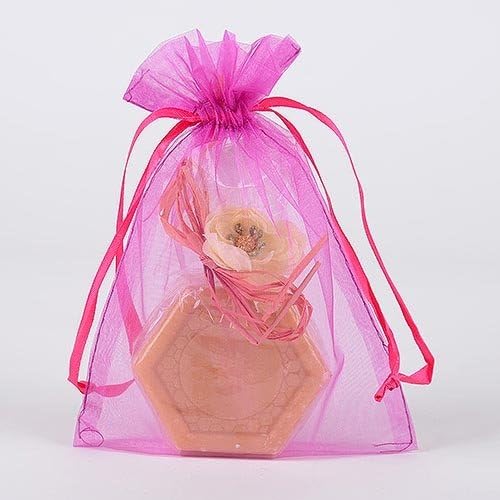 Organza Drawstring Gift Bag 8 x 14 inches 8"x14" (Quantity of 10, Fuchsia)