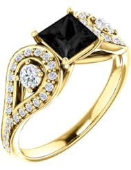 14K Yellow Gold Round Cut Black and White Diamond Ring -- LIFETIME WARRANTY