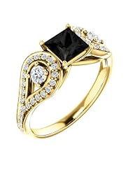 14K Yellow Gold Princess Cut Black and White Diamond Ring -- LIFETIME WARRANTY