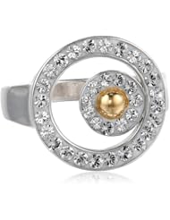 Sterling Silver Two-Tone Rhodium and Rose Gold Plated Crystal Circles Ring