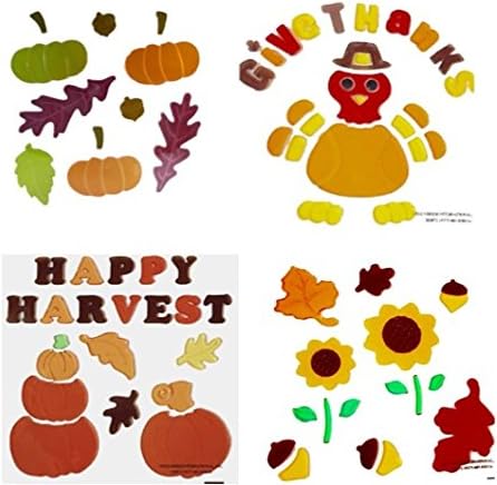 Set of 4 Autumn Fall Thanksgiving Harvest Pumpkin Leaves Gel Window Cling Decorations ~ Very Cute