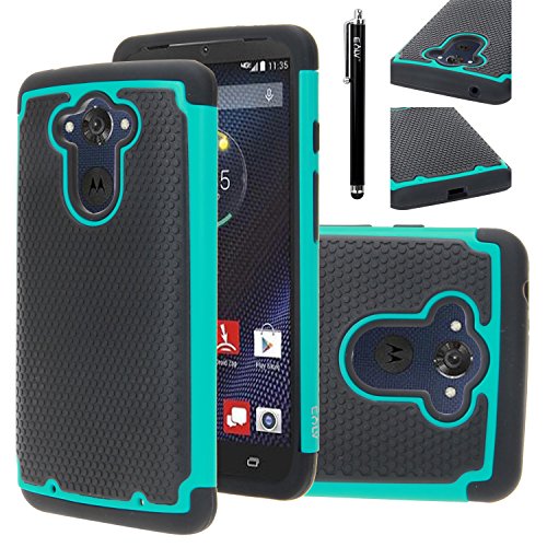 Droid Turbo Case, Moto Droid Turbo Case, E LV Droid Turbo Case Cover - Dual Layer Hybrid Armor Defender Protective Case Cover for Motorola Moto Droid Turbo XT 1254 with 1 Stylus - TEAL