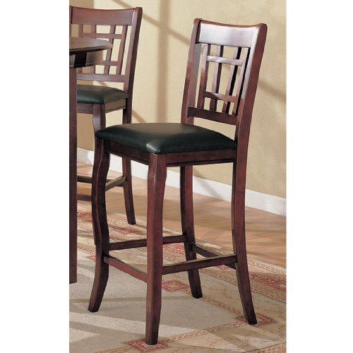 Coaster Newhouse 29 Inch Bar Stool with Grid Back Black Faux Leather in Cherry