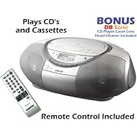 Sony Portable Stereo Sound System with Digital AM/FM Tuner, Mega Bass, CD Player, Synchronized Dubbing, Tape Cassette Deck Recorder, LCD Display, 30 Presets Stations, Sleep Timer, 4' Wide Dispersion Speakers and Full Function Remote Control *BONUS* DBsonic CD Player Lens Cleaner Included