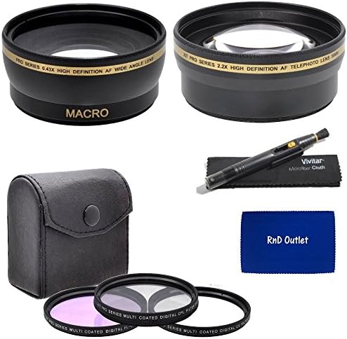 46mm Multi-Coated 3 Piece Filter Kit (UV-CPL-FLD) + 0.43x Professional HD Auto Focus Wide Angle Lens with Macro &amp; 2.2x HD AF Telephoto Lens + Lens Cleaning Pen + RND Microfiber Cloth For Panasonic HC-V700 HC-V720K HDC-SD800K HDC-SDT750 HDC-HS900K HDC-TM700 HDC-TM900k Camcorders