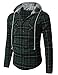 Doublju Men's Long Sleeve Casual Hood Zip-up Inner Color Blocked Check Shirt